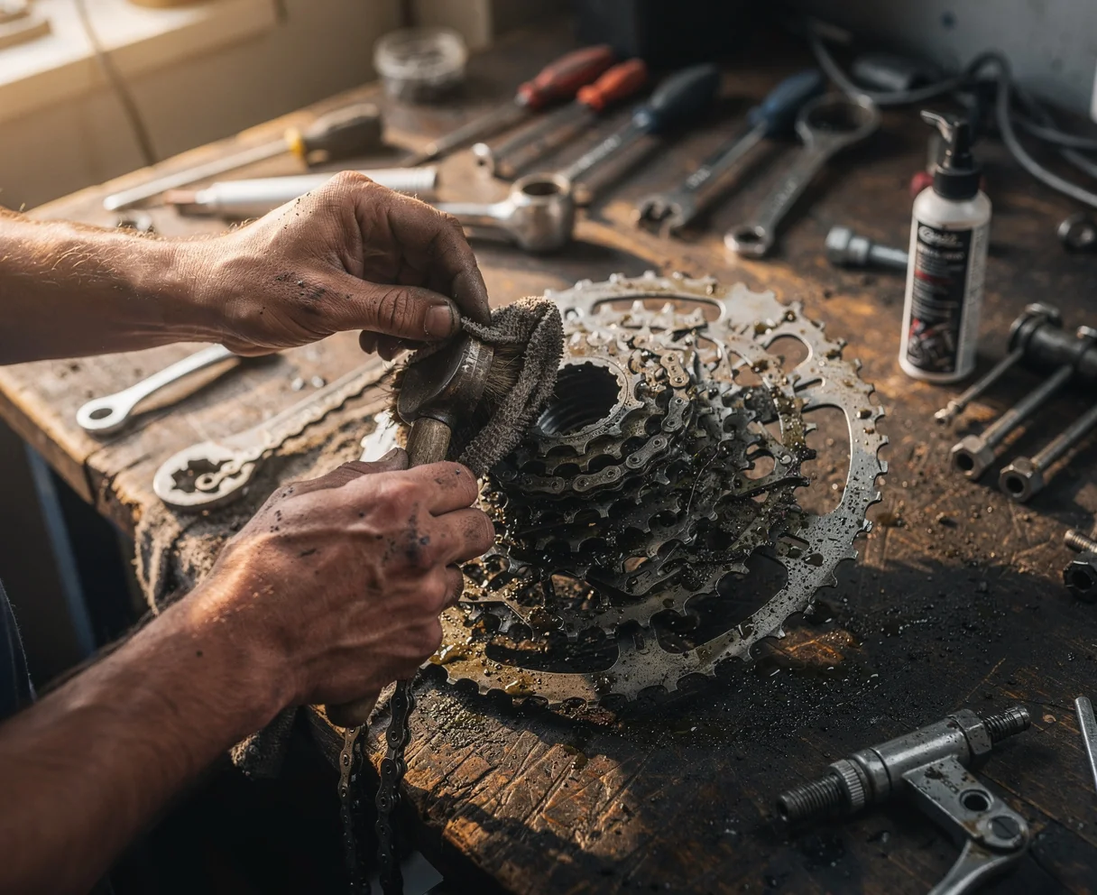 Entretien d'une transmission de vélo à l'atelier