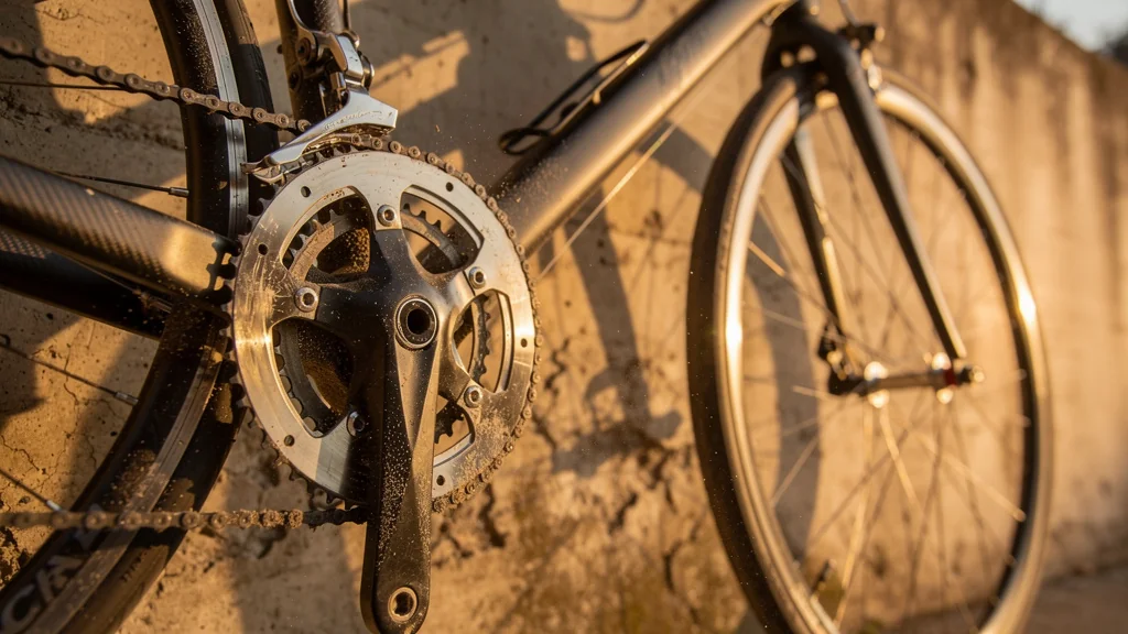 Freins à disque et patins sur vélo de route en gros plan montrant leur vieillissement comparé
